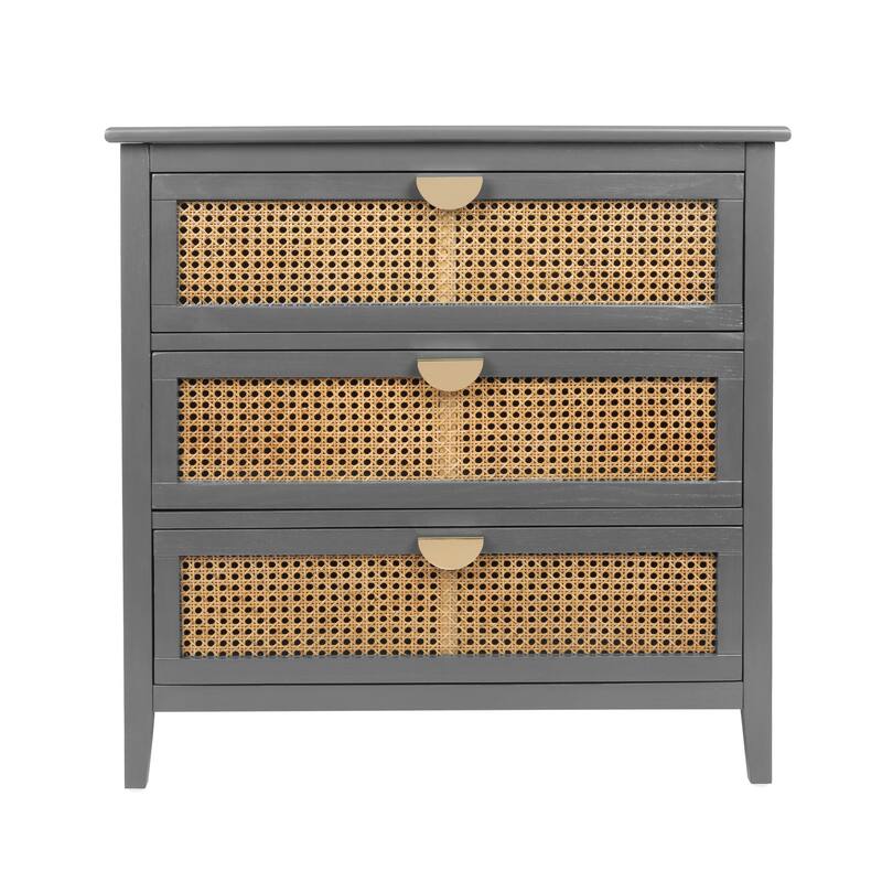Roomfitters 3 Drawer Cabinet, Rattan Storage Dresser Chest for Bedroom, Living Room