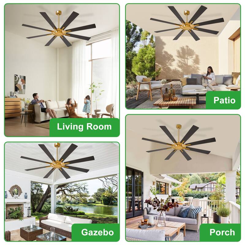 72" large Ceiling Fan for Farmhouse: without Light 8 Blades 5-Speed Timer - with Remote for Big Indoor Outdoor Covered Patio