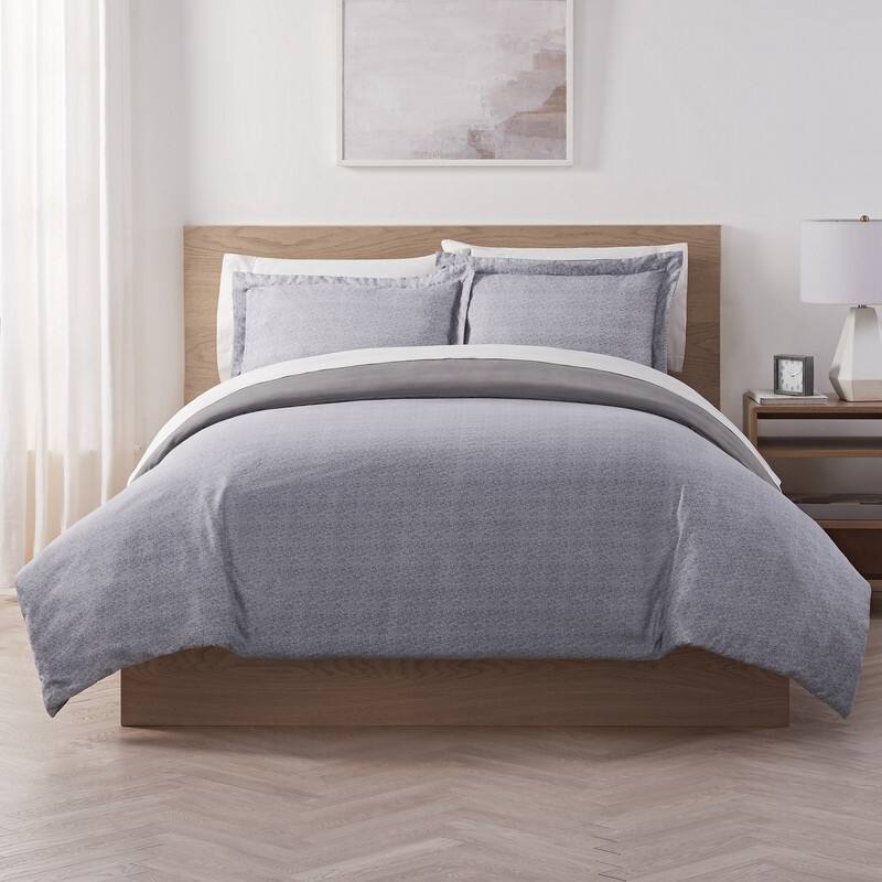 Serta Supersoft Cooling Bed Set, Reversible Duvet Set - Dark Grey - King