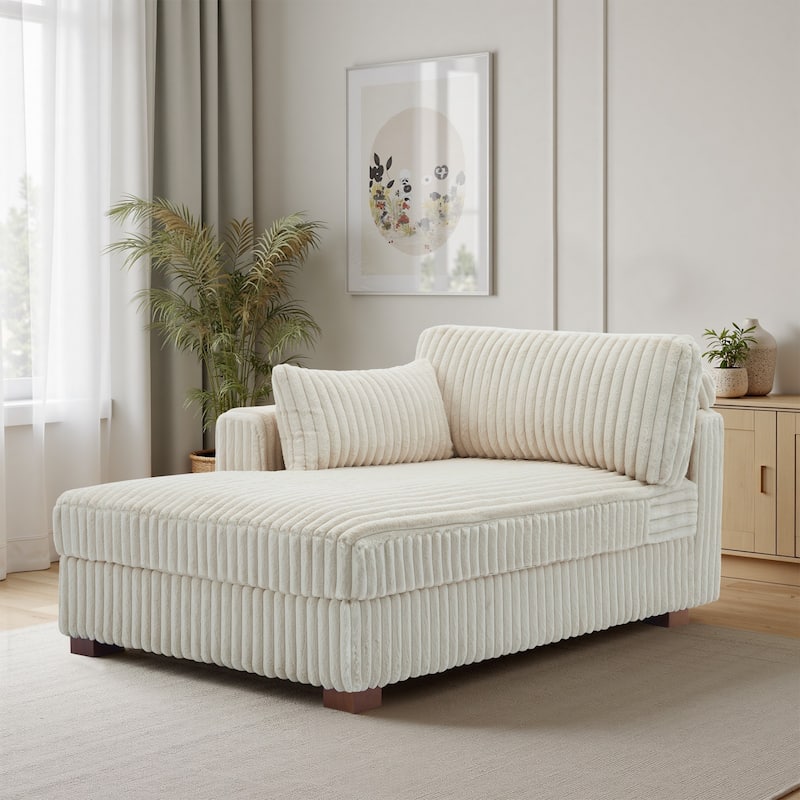 42" W Plush Corduroy Upholstered Chaise Lounge Sleeper for Living