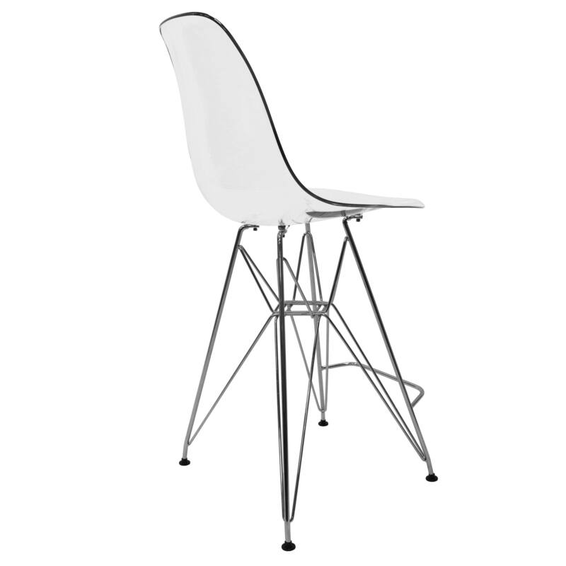 LeisureMod Modern Cresco Acrylic Barstool with Chrome Base and Footrest for Home Bar Restaurant