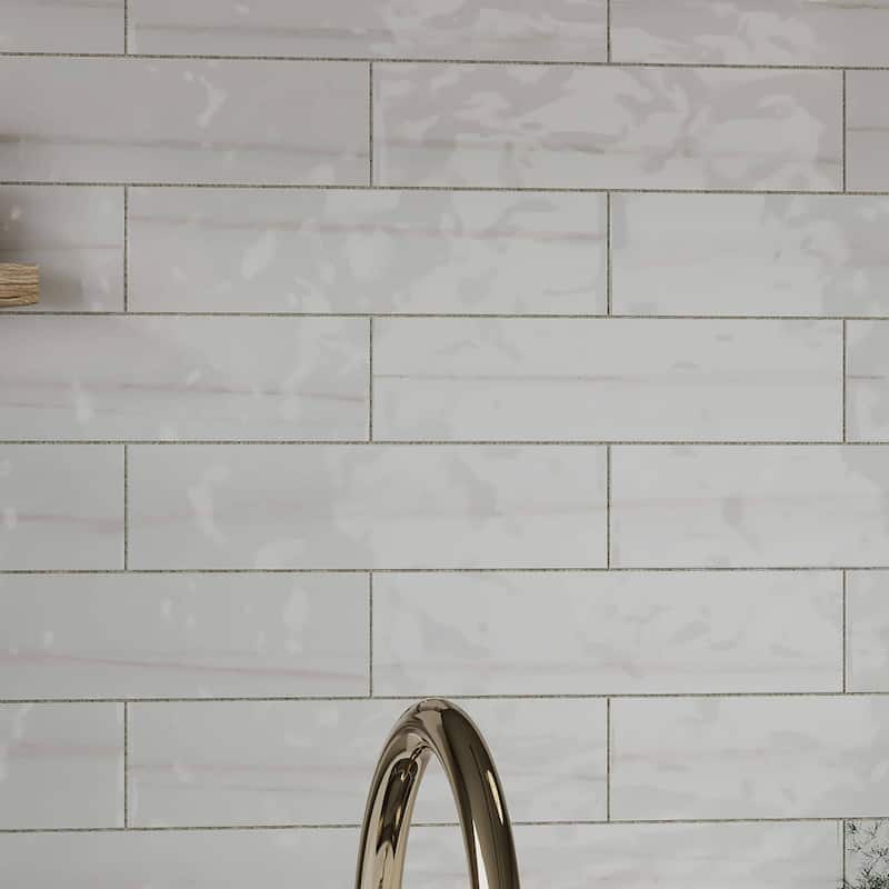 Alpine 3 in. x 12 in. Blanc Gloss Glazed Ceramic Subway Wall Tile - Blanc Gloss - 3 in. x 12 in.
