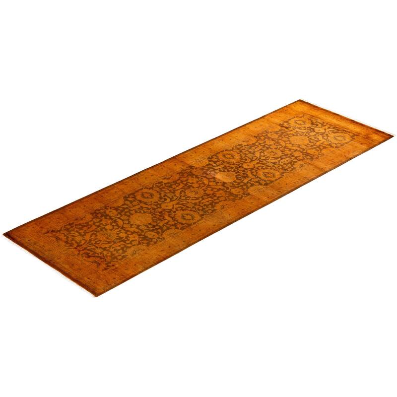 Fine Vibrance, One-of-a-Kind Hand-Knotted Runner Rug - Gold, 2' 8" x 8' 4" - 2' 8" x 8' 4"