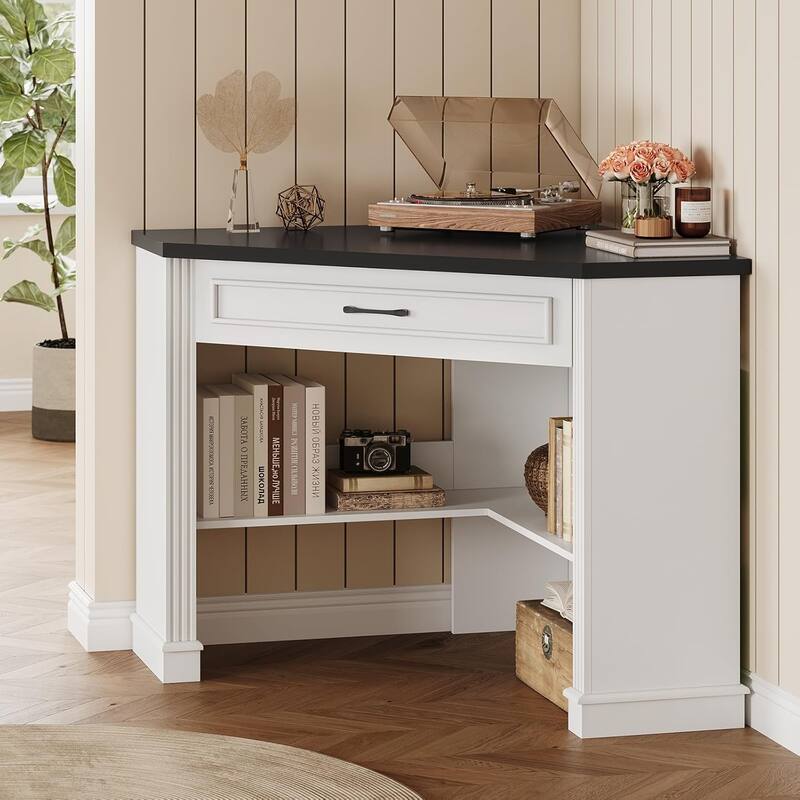 Small Corner Desk Triangle Computer Desk Drawer Storage Shelves
