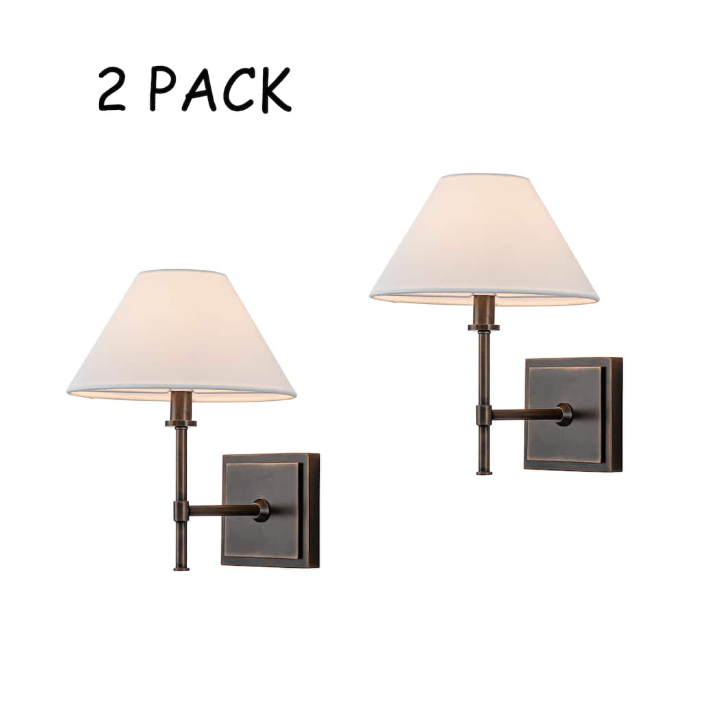 Modern Bronze 12'' Tall Fabric Shade Wall Sconces Farmhouse White Linen Tapered Shade Sconce(2 Pack) - W9"