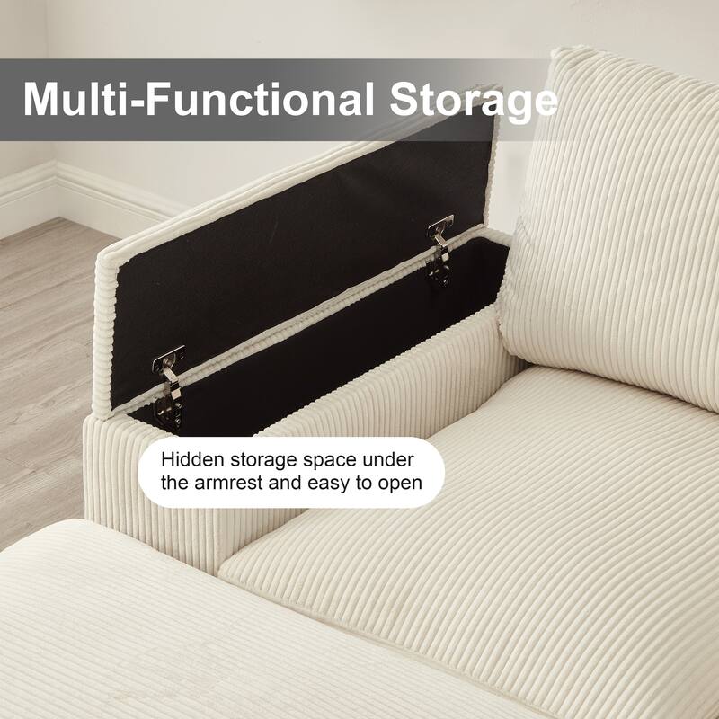 122" Corduroy U-Shaped Sectional Sofa with 2 Ottomans, Deep Seating and Arm Storage - Convertible 4-Seat Sleeper Sofa