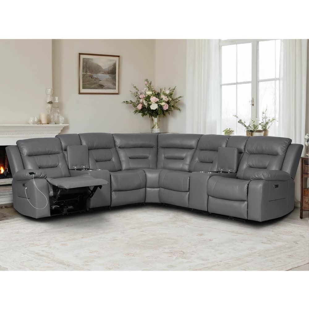 109" Power Reclining Sectional Couch, Modular Livingroom Recliner Sofa with 2 Storage Console & 4 Cup Holders
