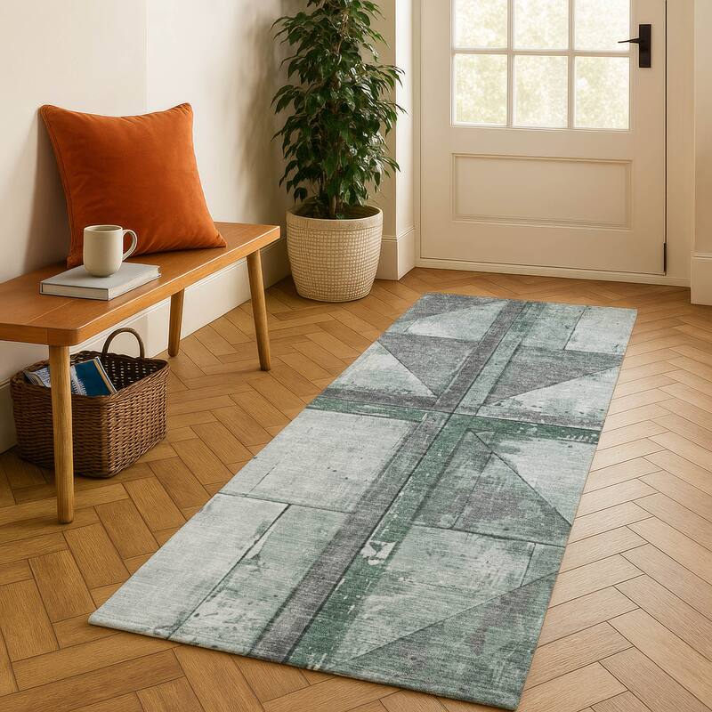 Premium Washable Super Soft Contemporary Geo Mayfield Rug - Sage - 2'3" x 7'6"