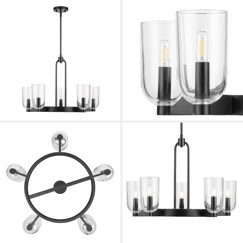 Prominence Home Hansley 5-Light Matte Black Chandelier with Clear Glass - 25.5