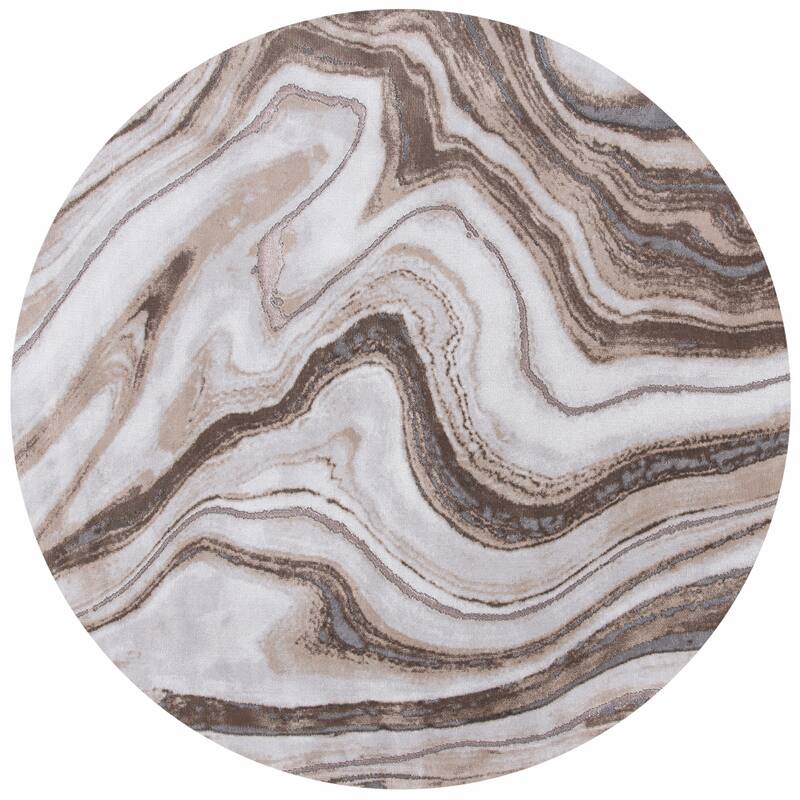 SAFAVIEH Craft Clytie Modern Abstract Marble Pattern Rug - 5'3" x 5'3" Round - Gold/Grey