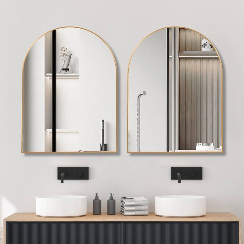 30x40 Inch Metal Framed Arched Bathrrom Mirror for Wall