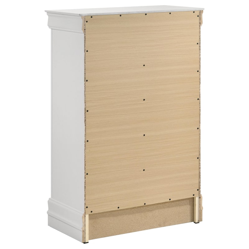 Nim Tall Dresser Chest, 5 Storage Drawers, Classic White Molded Trim