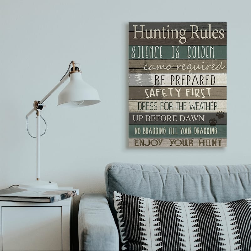 Stupell Cabin Hunting Rules Rustic Charm Brown Green Canvas Wall Art Design By Kim Allen