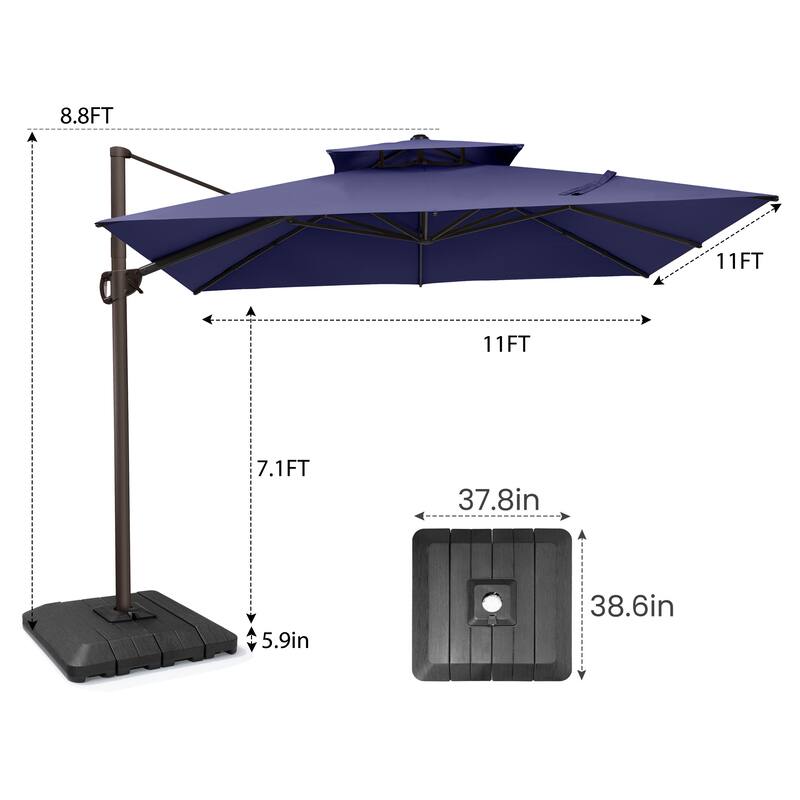 Pellebant 11X11FT Outdoor Patio Cantilever-Offset 360-Degree Rotation Umbrella with Premium Base