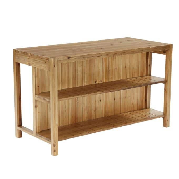 59.05" Solid Wood Kitchen Island with Storage, Dining Prep Table