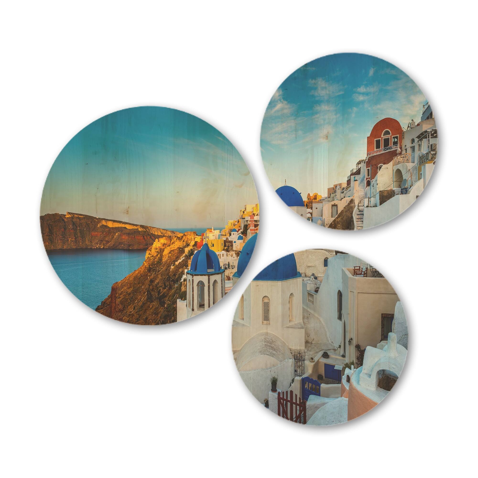 Designart 'Beautiful Santorin Houses Greece' Cityscape Wood Wall Art