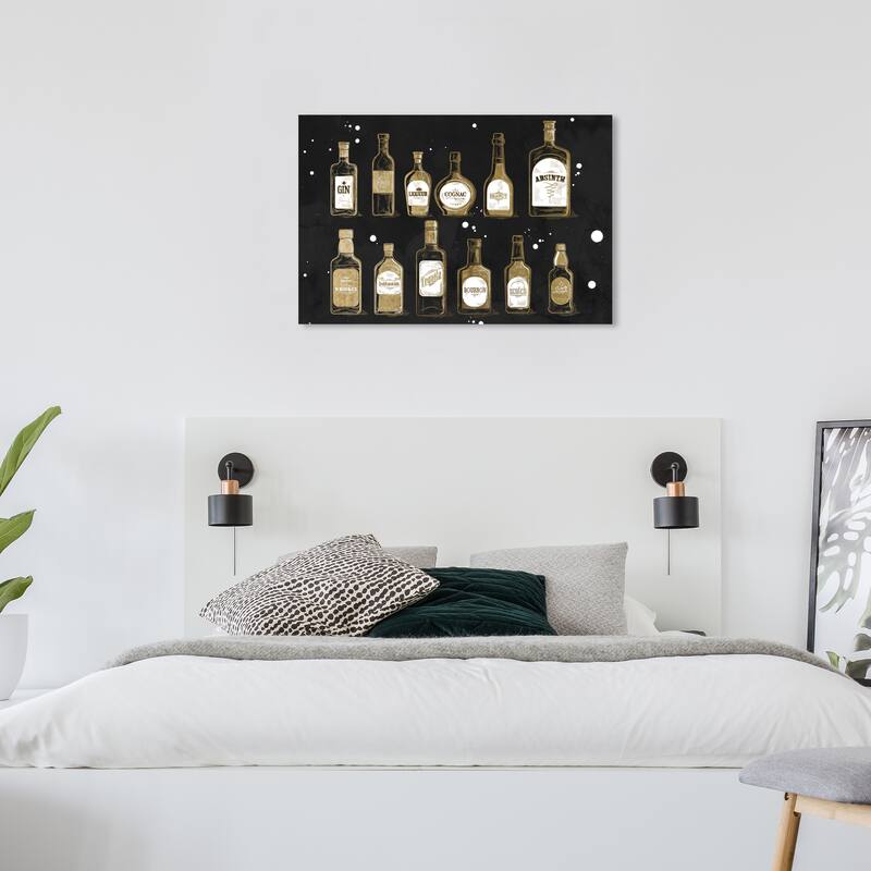 Wynwood Studio Canvas Drinks and Spirits Liquor Collection Black and Metallic Gold Glam Wall Art Canvas Print - 24 x 36
