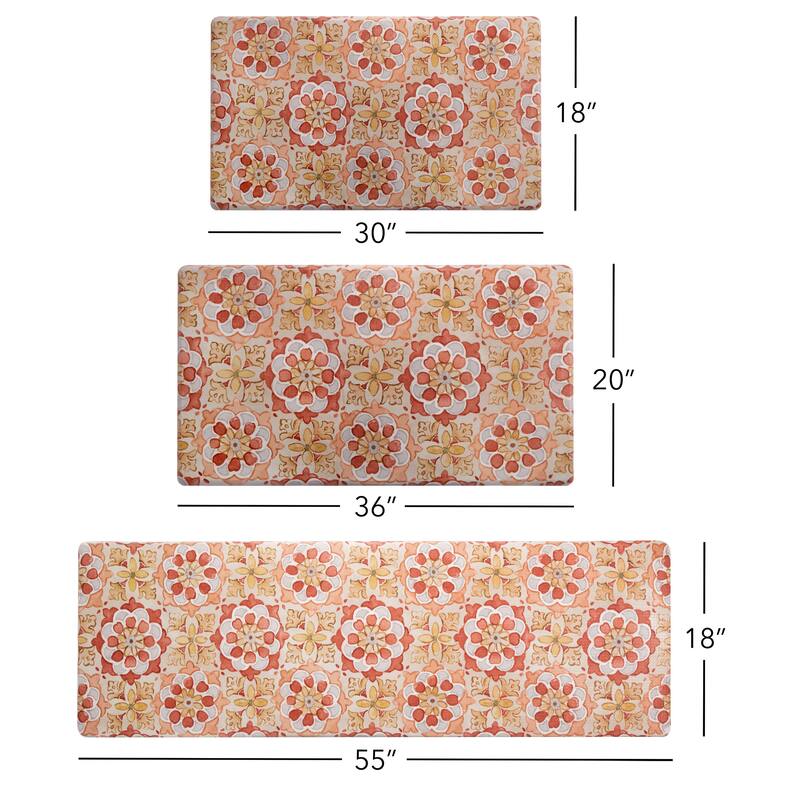 SoHome Cozy Living Turkish Tile Spice Floral Anti-Fatigue Kitchen Mat, Red/Yellow