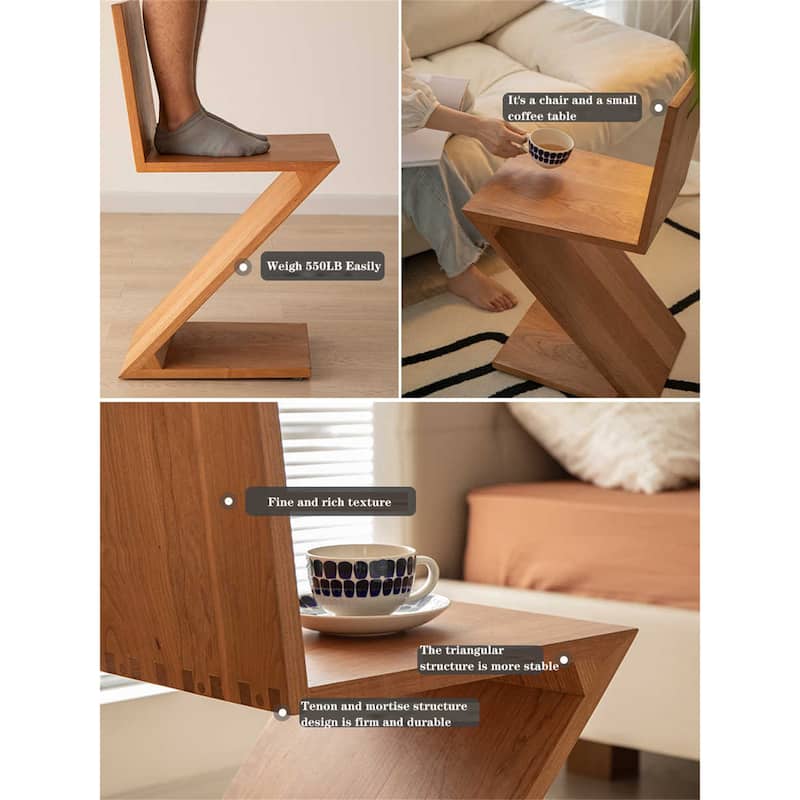 Z-shaped Dining Chair with Solid Wood Backrest Creative Retro Single Seat