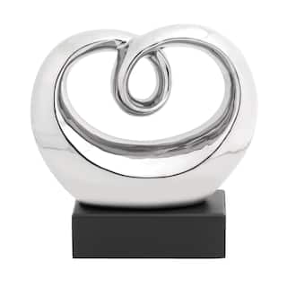 Silver Ceramic Abstract Decorative Sculpture with Black Base
