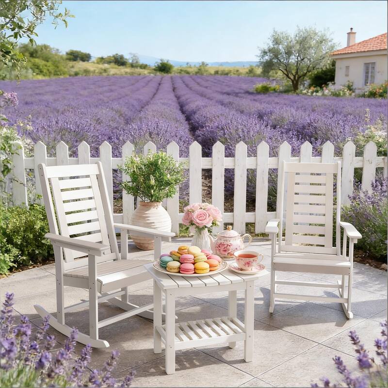 GDFStudio - Oliver Classic HDPE Outdoor Rocking Chair Set - White - Rocking Chairs