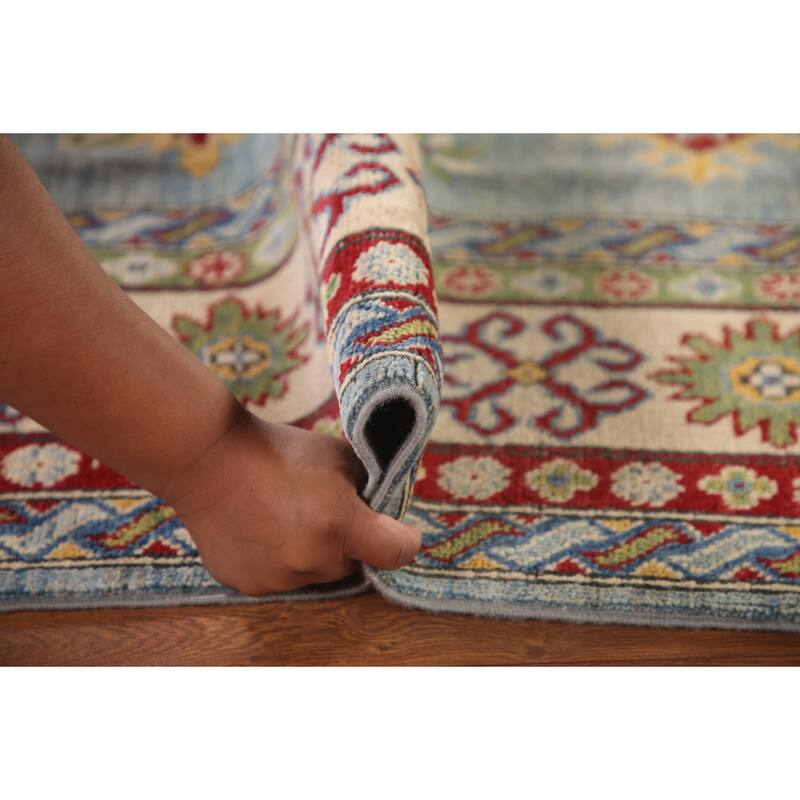 Light Blue Kazak Area Rug Hand-Knotted Traditional Wool Carpet - 6'6" x 9'7"