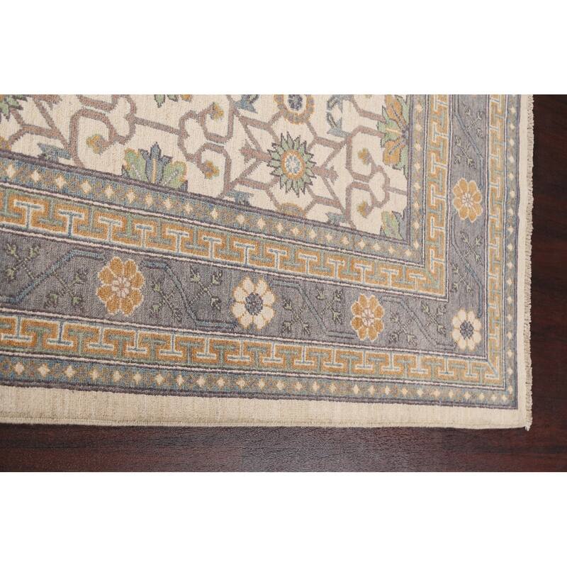 Vegetable Dye Geometric Khotan Oriental Area Rug Handmade Wool Carpet - 6'8" x 9'8"