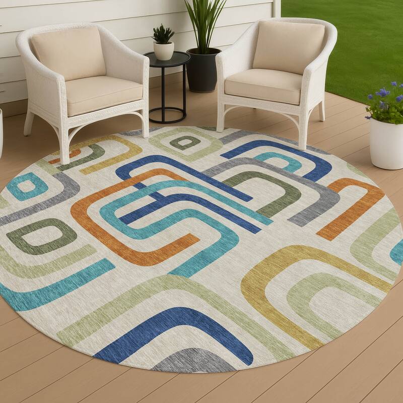 Machine Washable Indoor/ Outdoor Modern Penner Chantille Rug - Beige - 8' x 8'