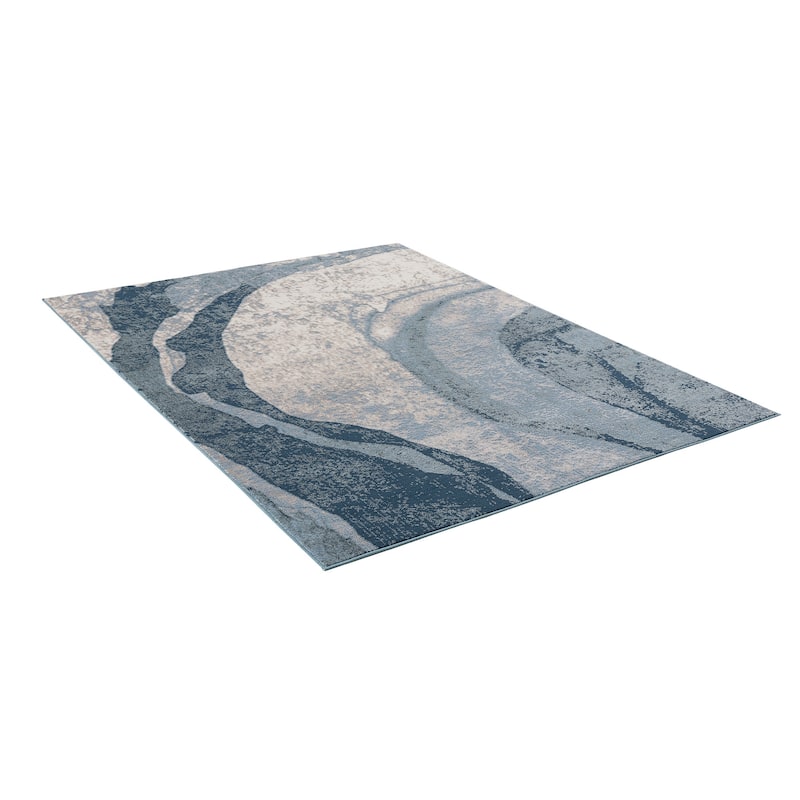 Madison Park Kathryn Blue Abstract Wave Area Rug