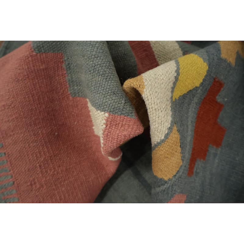 Hand Woven Oriental 100% Wool Carpet Southwestern Tribal Greys & Charcoal Kilim Area Rug - 12' 1'' X 8' 7''