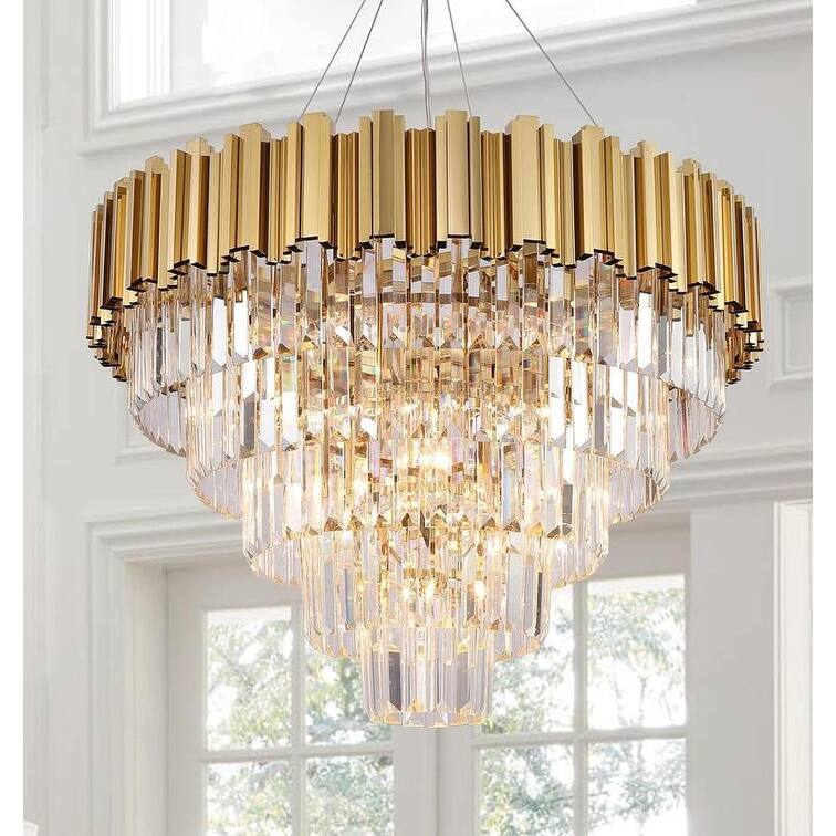 KAYLA Large Crystal Chandelier - 35.4"Modern 6-Tier 17-Light Chrome Ceiling Light, Luxury K9 Crystal