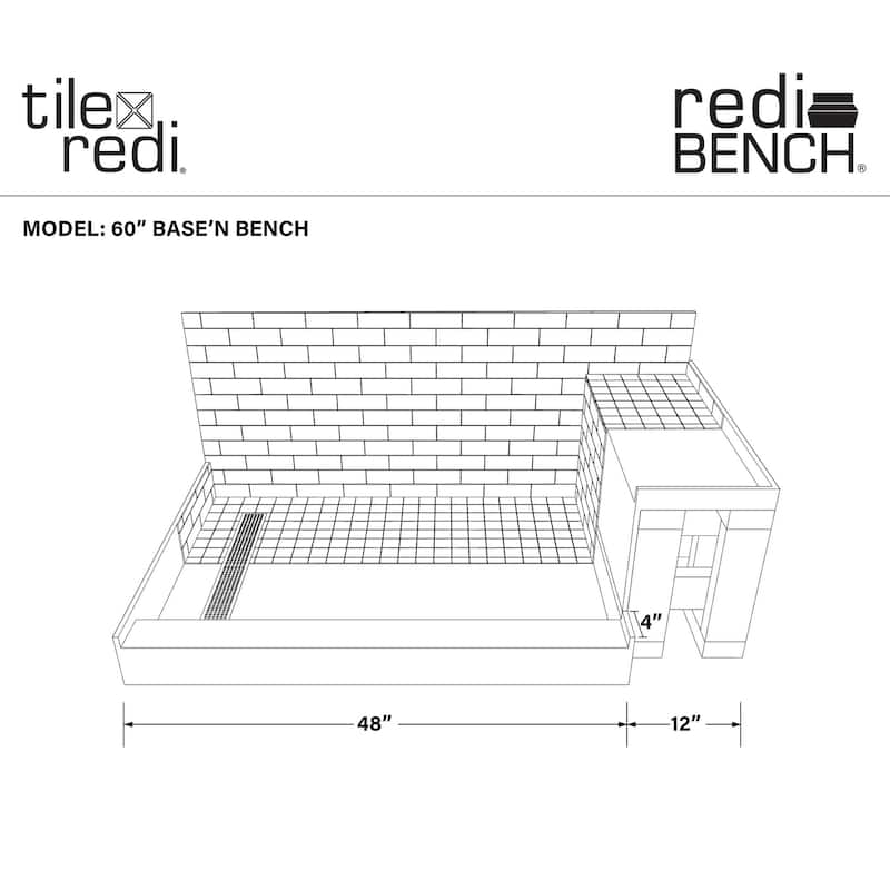 Tile Redi RT3248LRB32KIT Base'N Bench 60" x 32" Rectangular Shower