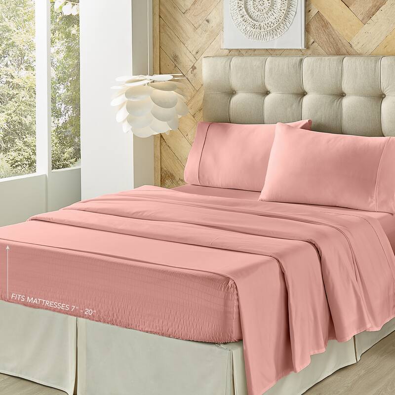 Royal Court Royal Fit Plush Microfiber 4 Piece Bed Sheet Set - Rose - Full
