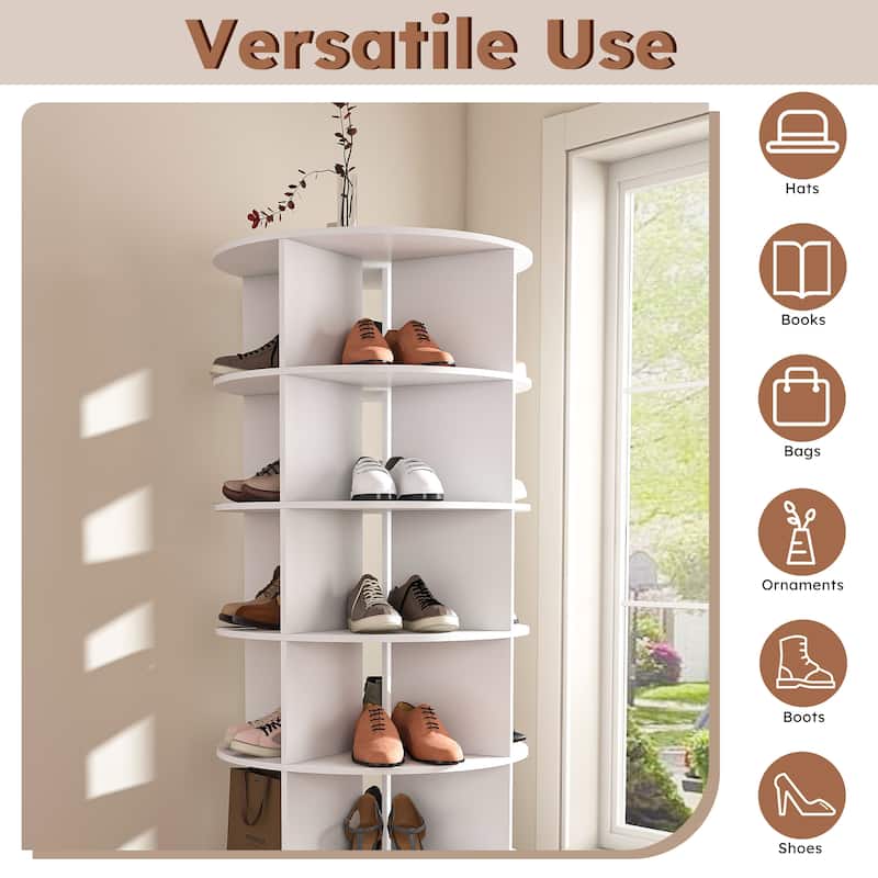 Rotating Shoe Rack Tower, 6-Tier Spinning Shoe Rack, Free Standing 360° Revolving Shoe Organizer, High Bottom Design