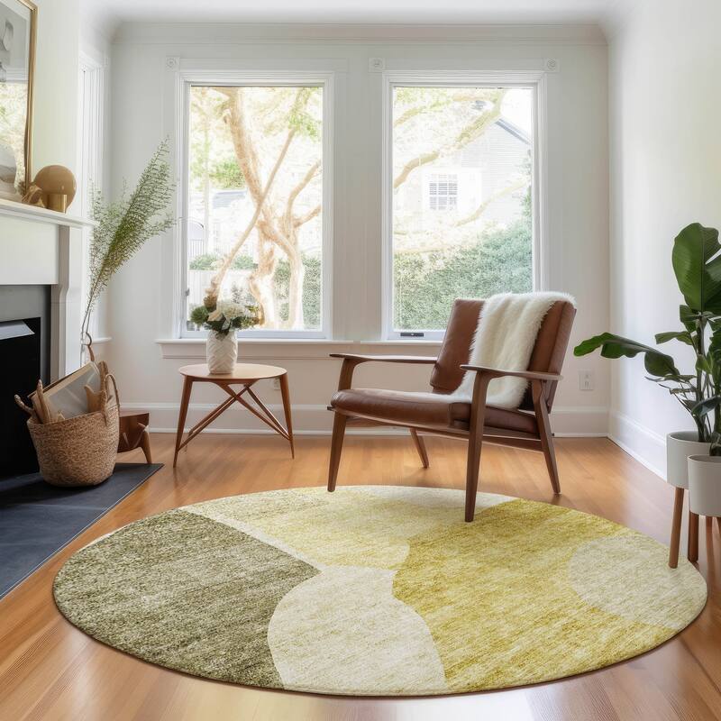 Premium Washable Super Soft Contemporary Geometric Mayfield Rug - Gold - 8' x 8' - Round