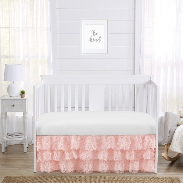 Pink Floral Rose Girl Tiered Ruffled Crib Bed Skirt Blush Flower