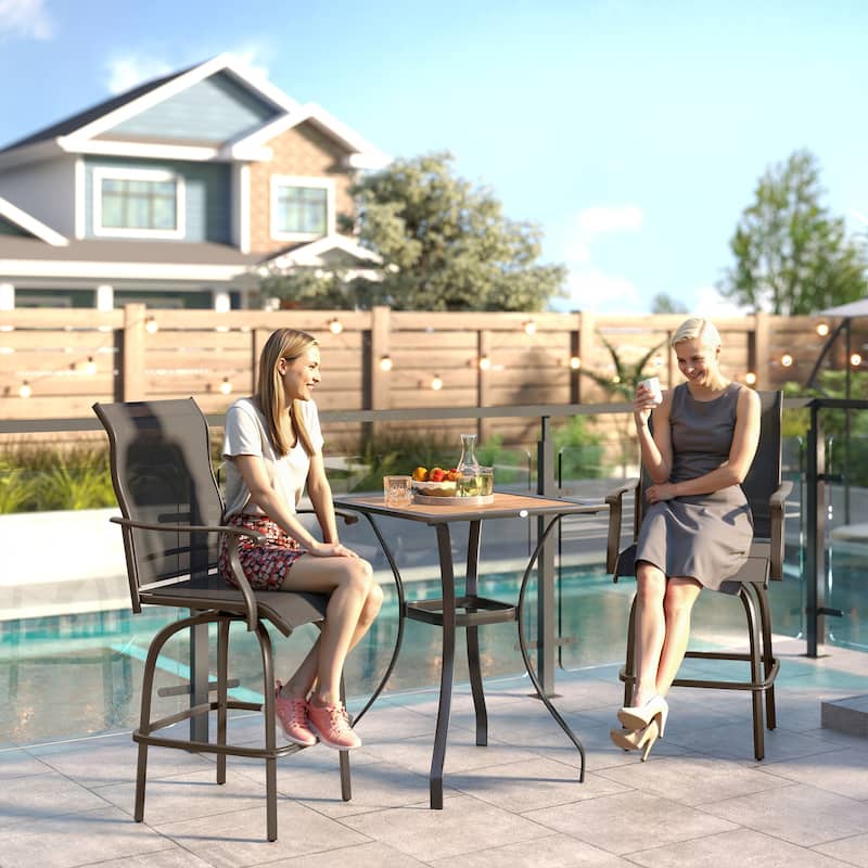 Outsunny Set of 2 Outdoor Swivel Bar Stools with Armrests, Bar Height Patio Chairs with Steel Frame for Balcony, Poolside - Black