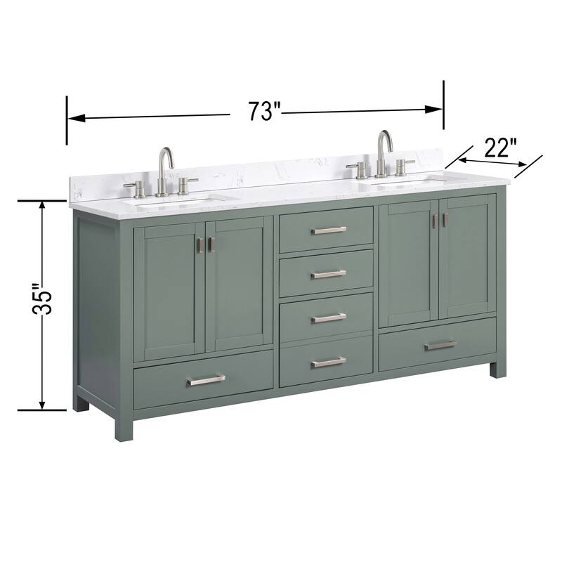Avanity Modero 72 in. Double Sink Bathroom Vanity with Engineered Stone Top - 73"W x 22"D x 35"H