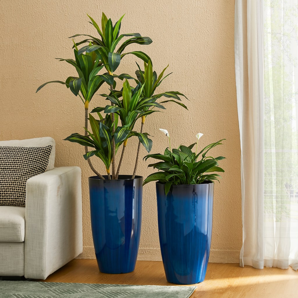 Glitzhome 23.5"H Set of 2 Oversized Gradient Blue Green Red Planter Tall Plastic Flower Pot