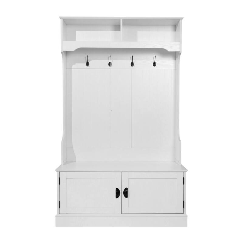 4 Hook Hallway Tree with Storage Bench and Upper Cubbies