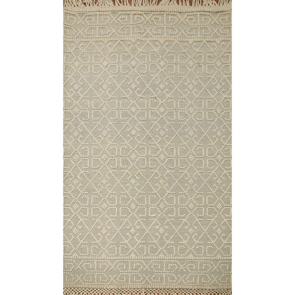Hand Knotted Oriental 100% Wool Carpet Modern Geometric Greys & Charcoal Modern Gotti Design Area Rug - 8' 1'' X 5' 2''