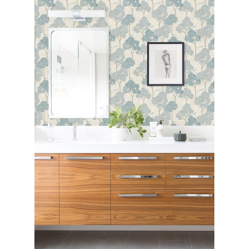 A-Street Prints Lykke Blue Textured Tree Wallpaper