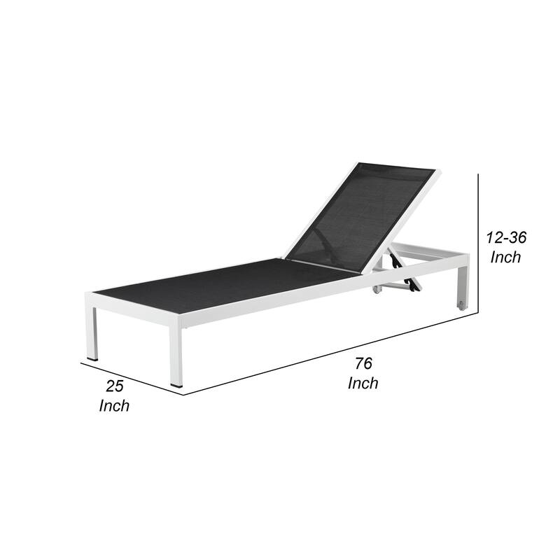 Edie 76 Inch Outdoor Adjustable Chaise Lounger, Metal, Black Textilene