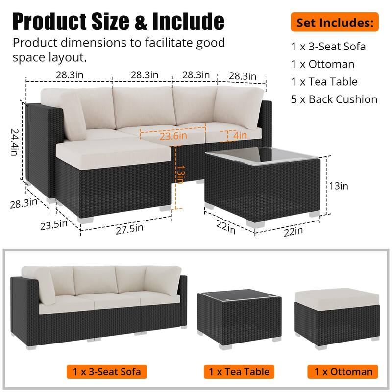 5 Pieces Outdoor Patio Furniture Set Rattan Wicker