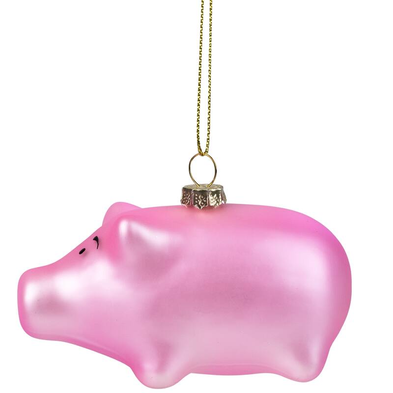 Pink Pig Glass Christmas Ornament - 4"