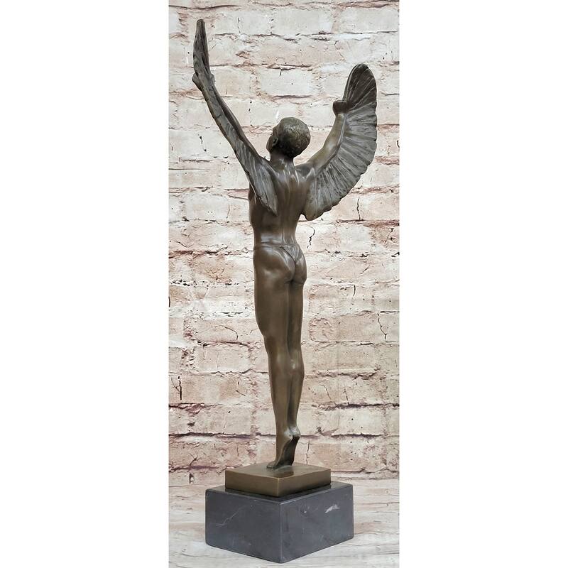 Icarus Rising Bronze Sculpture Statue By Boizot Winged Male Figure On Marble Base
