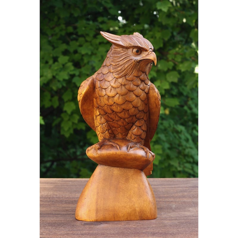 12" Large Wooden Handmade Owl Statue Handcrafted Figurine Art Home Decor Sculpture Wood Hand Carved Decorative Accent