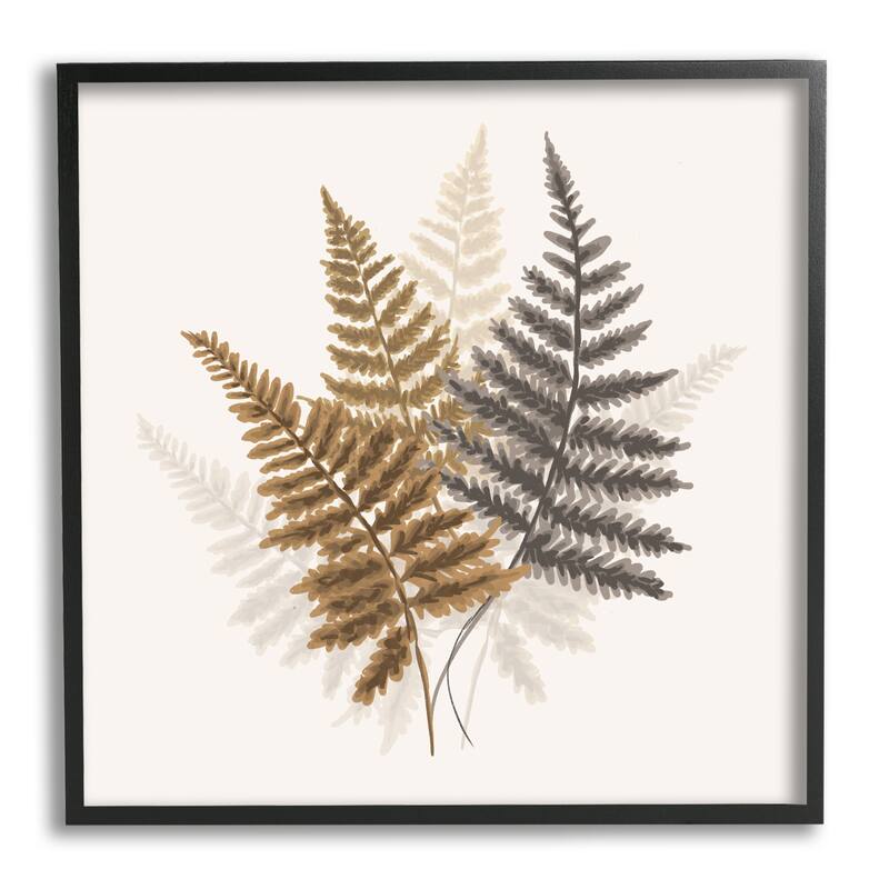 Stupell Layered Fern Leaves Soft Botanical Earth Tones Framed Wall Art, Design by House of Rose - 17 x 17 - Black