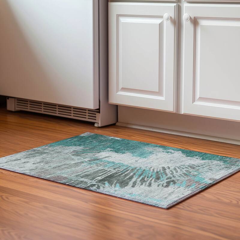 Premium Washable Super Soft Abstract Palmer Mayfield Rug - Teal - 1' 8" x 2' 6" - Rectangle