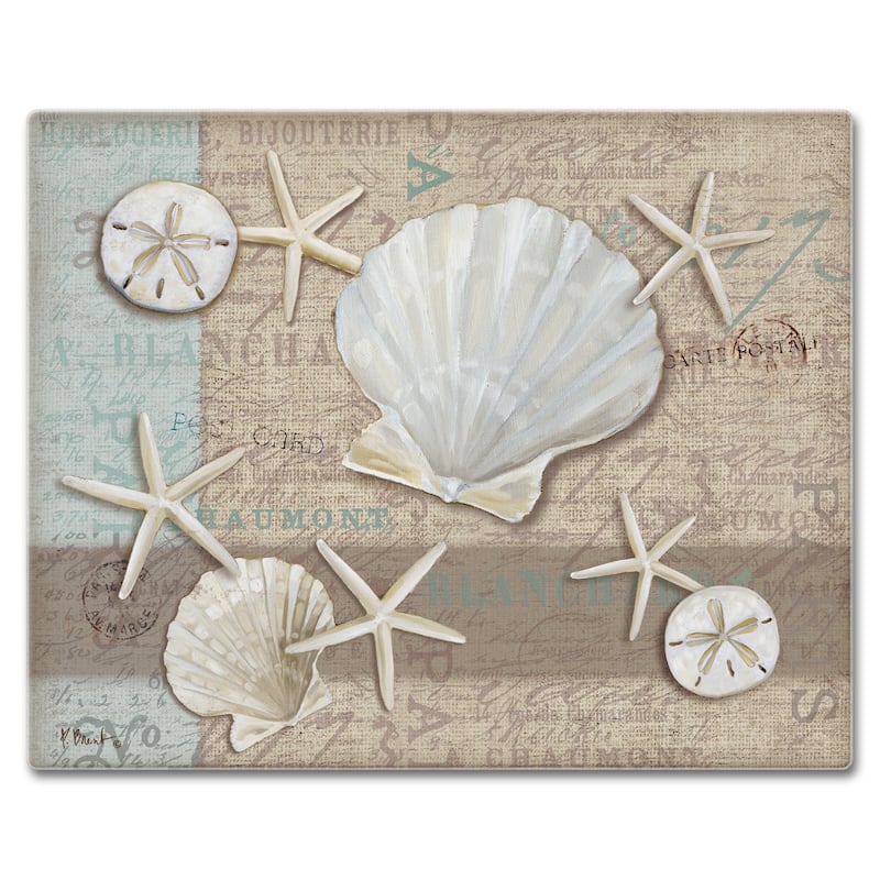 Counter Art Glass Cutting Board / Counter Saver 12"x15", Linen Shells - 12"x15"